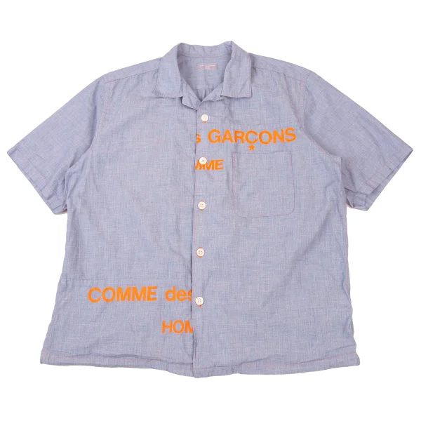 COMME des GARCONS HOMME Split Logo Short Sleeve Cotton Shirt Blue,Orange M-L K-176175_001