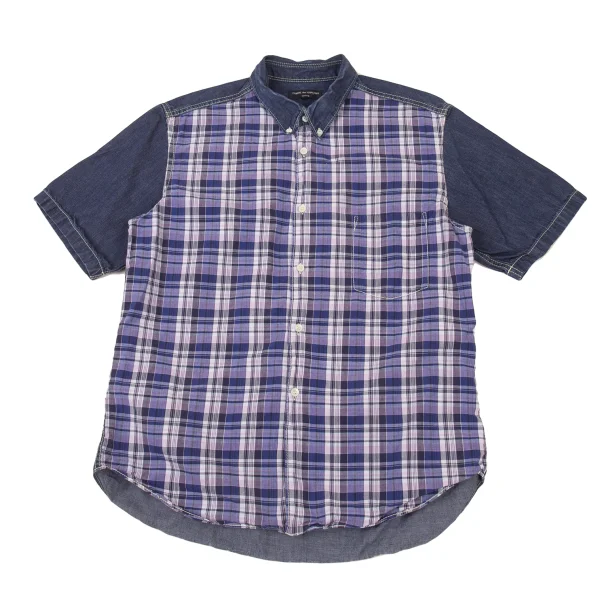 COMME des GARCONS HOMME Switching Check Dyed Denim Shirt Navy L K-176176_001