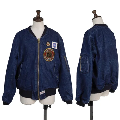 PINK HOUSE Patches Denim MA-1 Bomber Jacket