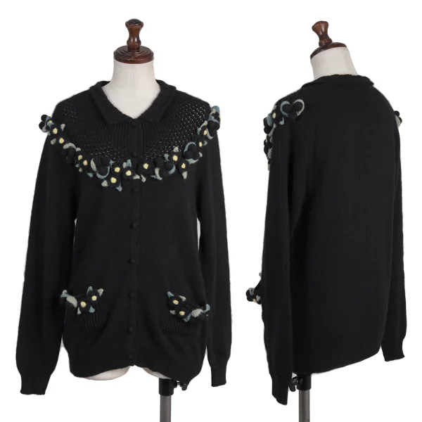 PINK HOUSE Floral Design Knit Cardigan Black S-M K-176188_001