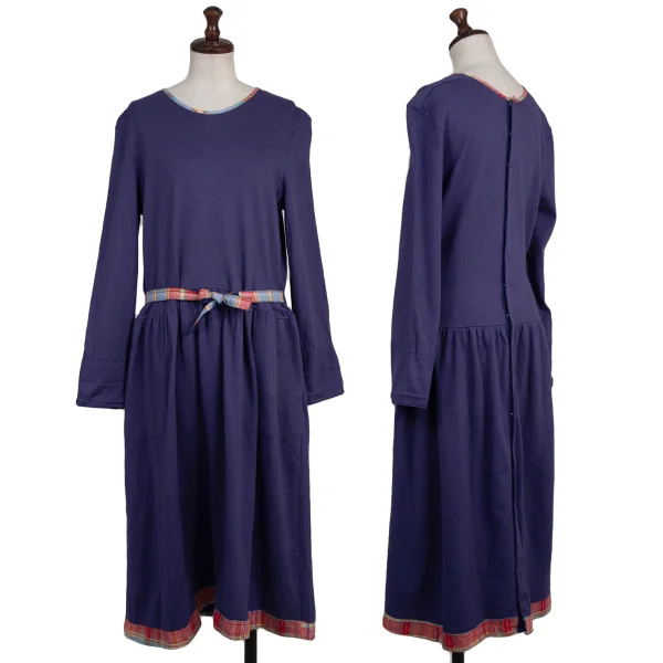PINK HOUSE Check Taping Cotton Knit Dress Blue,Multi-Color S-M K-176190_001