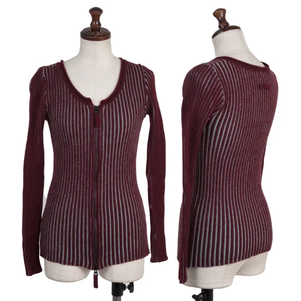 Jean Paul GAULTIER FEMME Bicolor Rib Zip Knit Top Bordeaux,Sky blue 40 K-176192_001