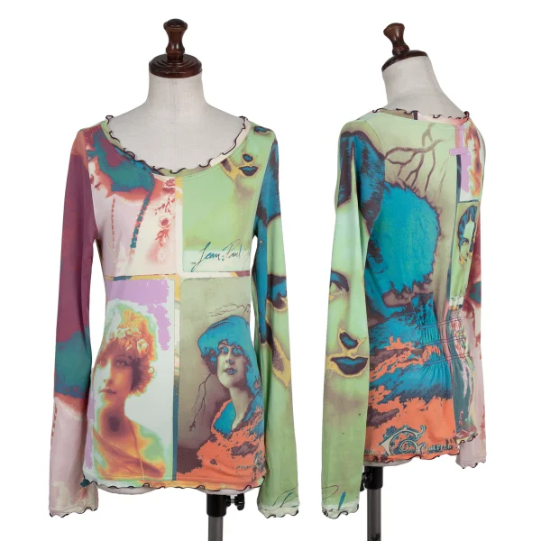 Jean Paul GAULTIER FEMME Colorful Portrait Print Frilled Top Multi-Color 40 K-176198_001