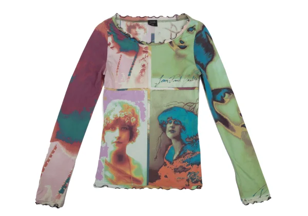 Jean Paul GAULTIER FEMME Colorful Portrait Print Frilled Top K-176198_002