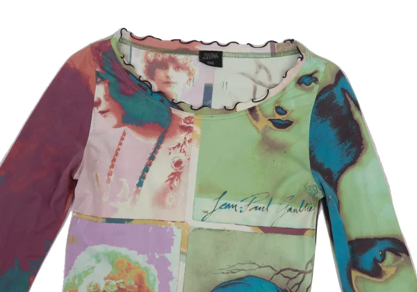 Jean Paul GAULTIER FEMME Colorful Portrait Print Frilled Top K-176198_003