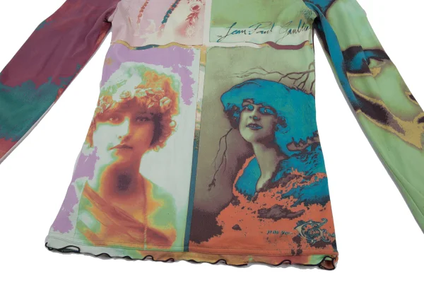 Jean Paul GAULTIER FEMME Colorful Portrait Print Frilled Top K-176198_013