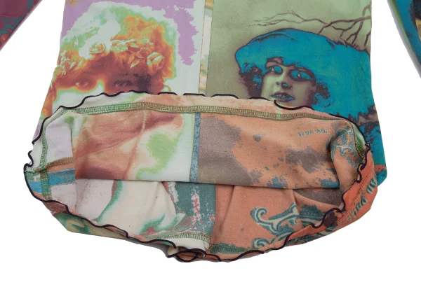 Jean Paul GAULTIER FEMME Colorful Portrait Print Frilled Top K-176198_015