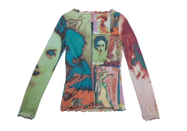Jean Paul GAULTIER FEMME Colorful Portrait Print Frilled Top K-176198_016