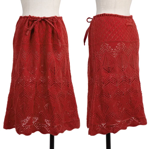 Jean Paul GAULTIER FEMME Jacquard Cotton Knit Skirt Red 40 K-176202_001