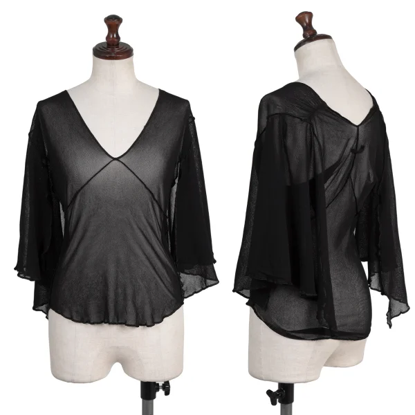 Jean Paul GAULTIER MAILLE FEMME Flare Sleeve Mesh Top Black 38 K-176203_001