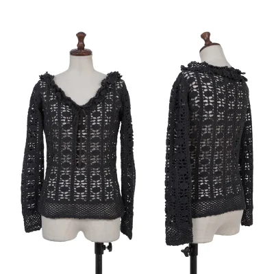 JUNIOR GAULTIER Neck Ribbon Cotton Lace Knit Top