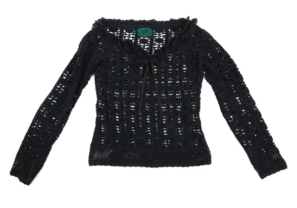 JUNIOR GAULTIER Neck Ribbon Cotton Lace Knit Top K-176210_002