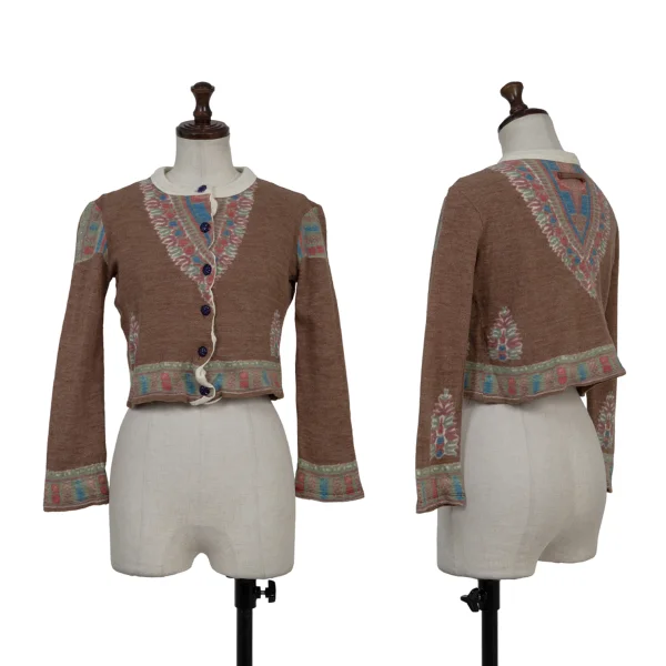 Jean Paul GAULTIER CLASSIQUE Print Clear Buttons Short Cardigan Brown,Multi-Color 40 K-176218_001