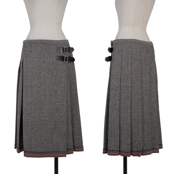 tricot COMME des GARCONS Wool Check Lining Tweed Pleated Wrap Skirt Grey M K-176234_001