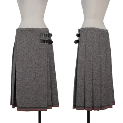 tricot COMME des GARCONS Wool Check Lining Tweed Pleated Wrap Skirt