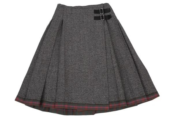 tricot COMME des GARCONS Wool Check Lining Tweed Pleated Wrap Skirt K-176234_002