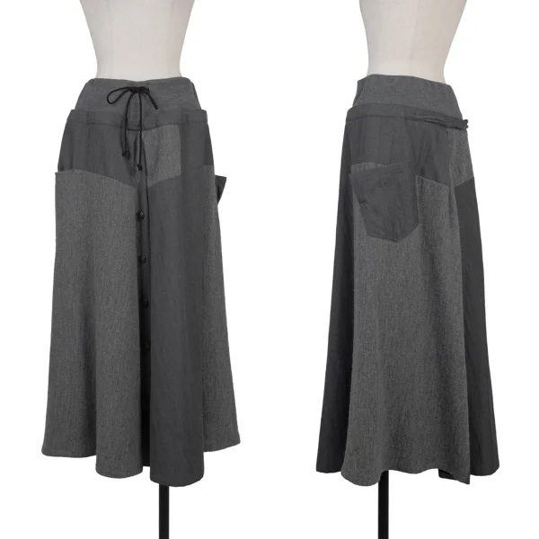 Y's Wool Front Button Design Switching Skirt Grey 2 K-176242_001