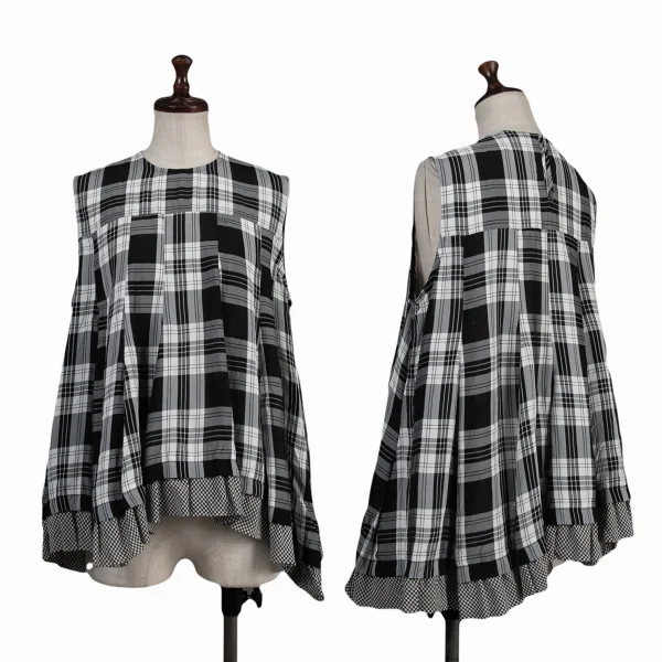tricot COMME des GARCONS Rayon Hem Switching Check Sleeveless Top Black,White S K-176246_001