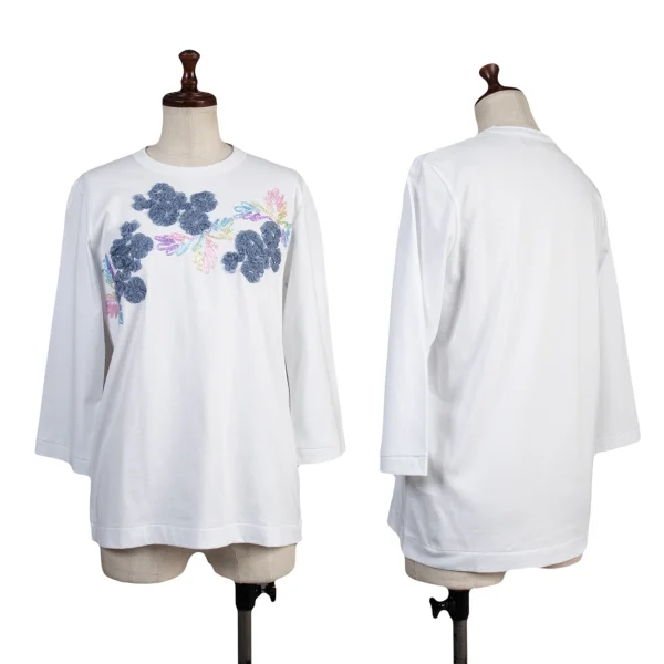tricot COMME des GARCONStricot Special Floral Embroidery 3/4 Sleeve Top White S K-176247_001