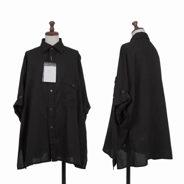 Y's Cotton Roll Up Sleeves Blouse Black 1 K-176248_001