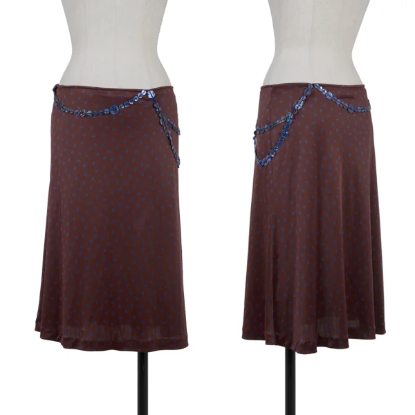 Jean Paul GAULTIER FEMME Dot Print Button Design Skirt Bordeaux,Blue 40 K-176270_001