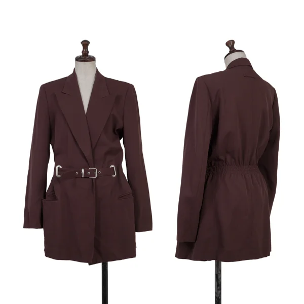 Jean Paul GAULTIER CLASSIQUE Wool Rayon Belted Jecket Bordeaux 40 K-176274_001
