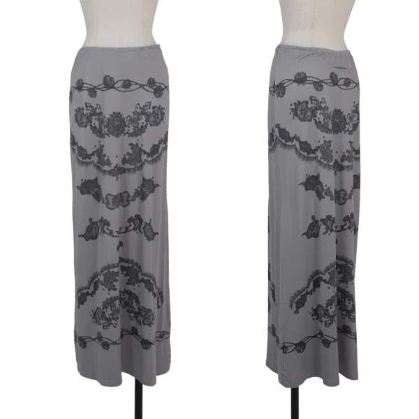 JPG by GAULTIER Gothic Print Long Stretch Skirt Grey S-M K-176279_001