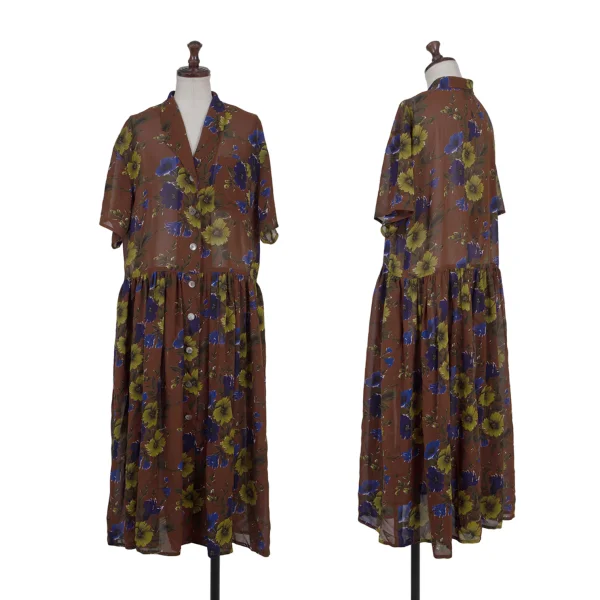 JUNIOR GAULTIER Poly Floral Print Shirt Dress Brown,Multi-Color 42 K-176281_001