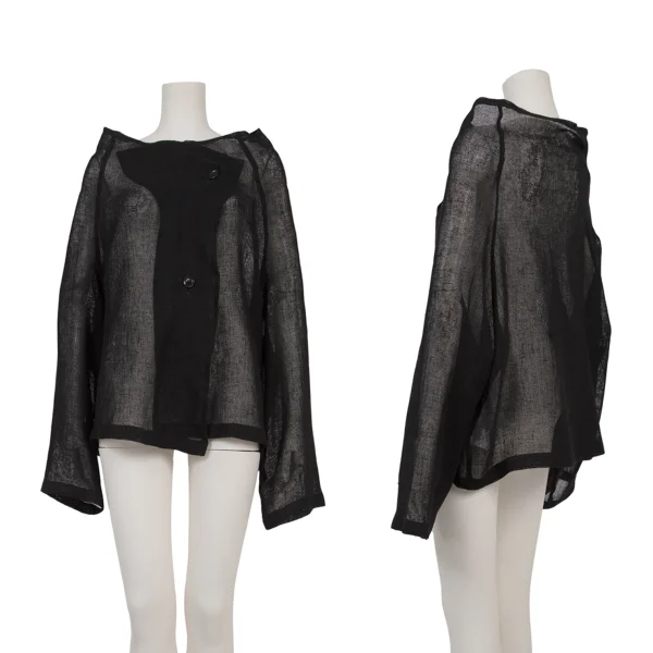 Y's Linen Blend Mesh Drape Jacket Black 2 K-176295_001