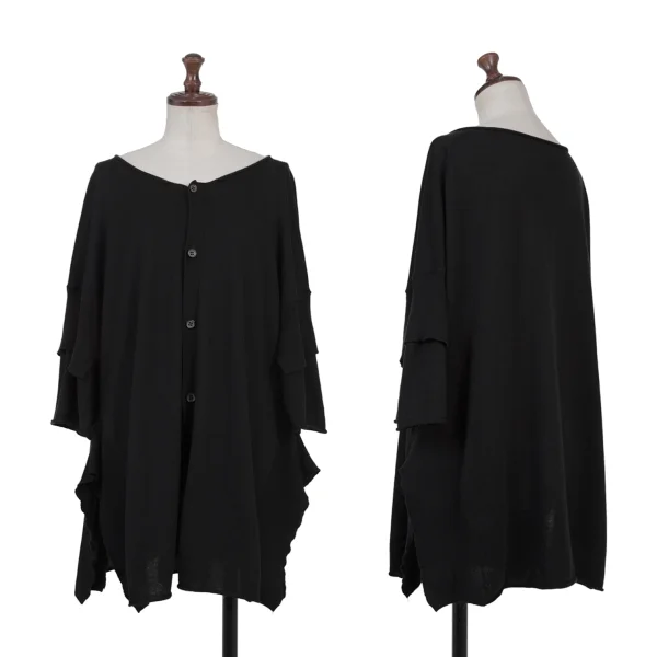 Y's Cotton Blend Layered Sleeve Cardigan Black 2 K-176296_001