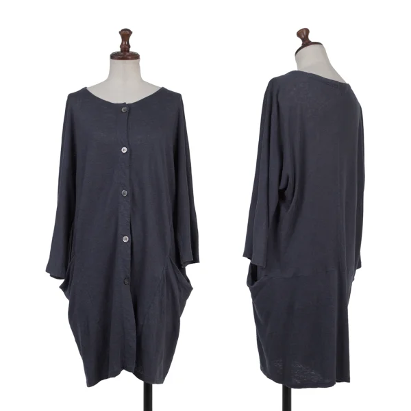 Y's for living Linen 3/4 Sleeve Long Cardigan Navy S-M K-176308_001