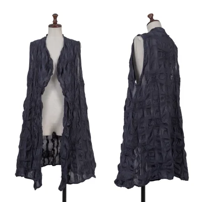 Y's for living Linen Blend Check Weave Long Vest