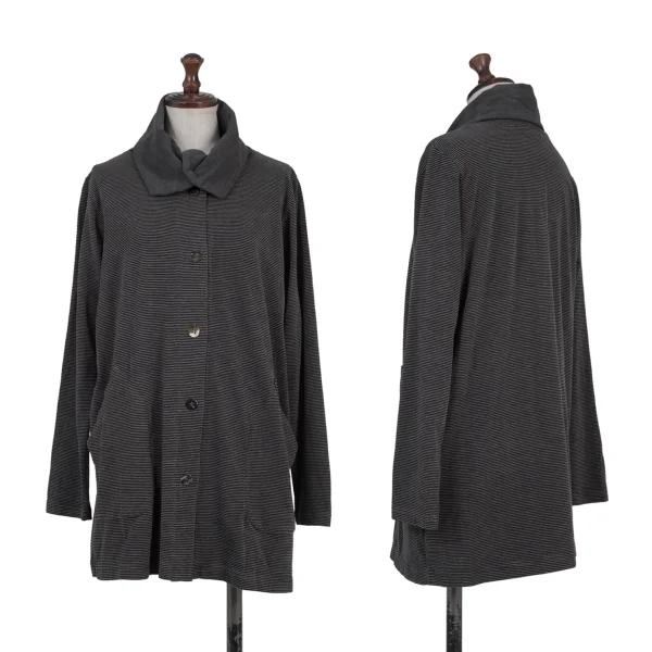 Y's for living Acrylic Blend Velour Striped Cardigan Grey,Black S-M K-176314_001
