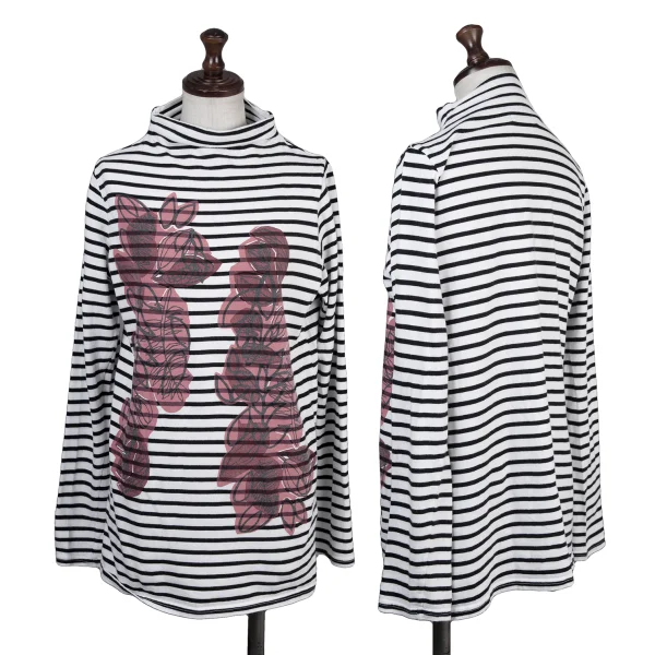 Y's for living Striped Botanical Print Top White,Black,Red S-M K-176328_001