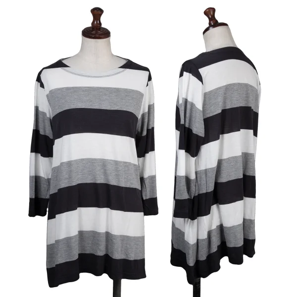 Y's for living Cotton Striped 3/4 Sleeve Top White,Black,Grey S-M K-176329_001