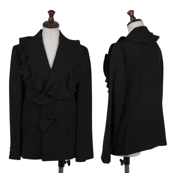ローブドシャンブル コムデギャルソンrobe de chambre COMME des GARCONS デザイン織りフリルラペルジャケット 黒L K-176341_001