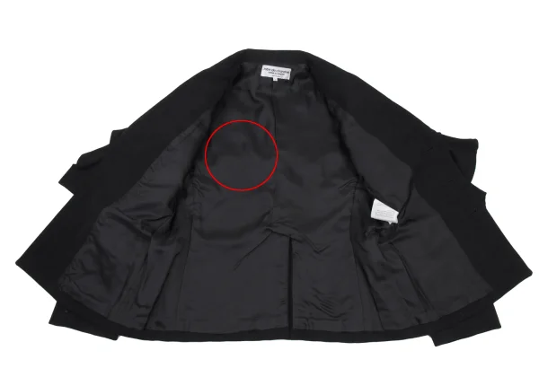 ローブドシャンブル コムデギャルソンrobe de chambre COMME des GARCONS デザイン織りフリルラペルジャケット 黒L K-176341_011