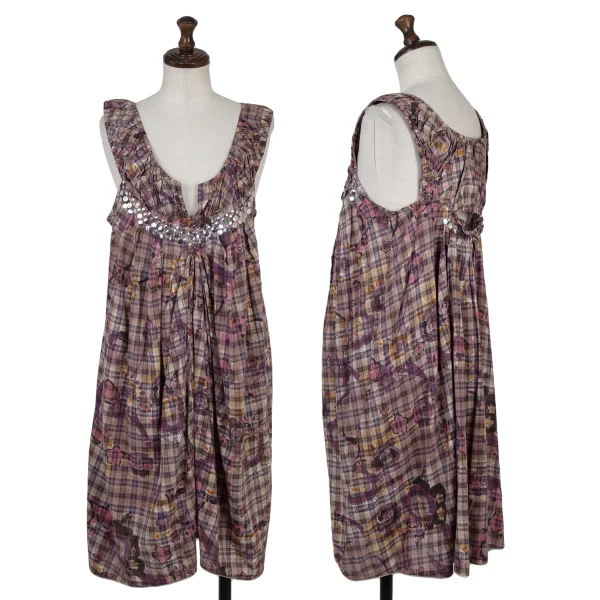 zucca Floral Print Washed Cotton Check Dress Pink M K-176353_001