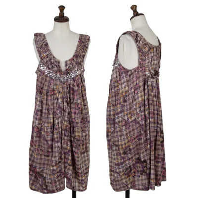 zucca Floral Print Washed Cotton Check Dress