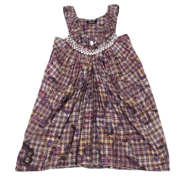 zucca Floral Print Washed Cotton Check Dress K-176353_002
