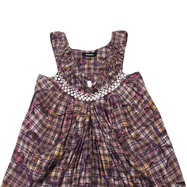 zucca Floral Print Washed Cotton Check Dress K-176353_003