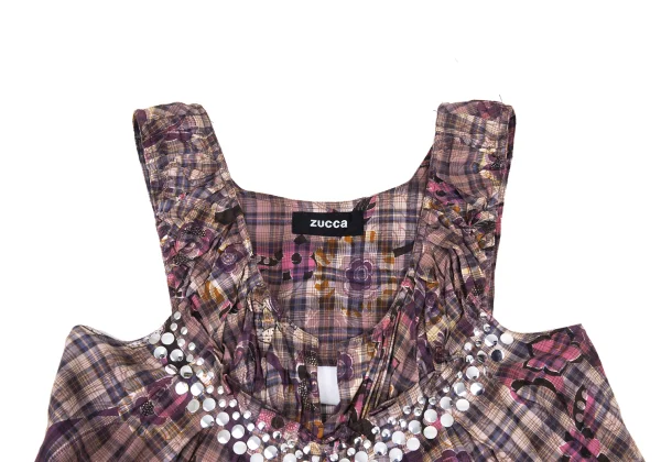 zucca Floral Print Washed Cotton Check Dress K-176353_004