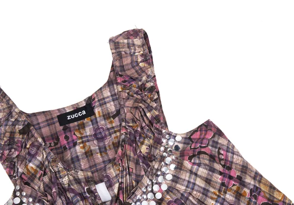 zucca Floral Print Washed Cotton Check Dress K-176353_005