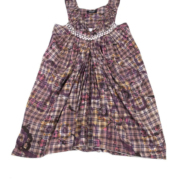 zucca Floral Print Washed Cotton Check Dress K-176353_007