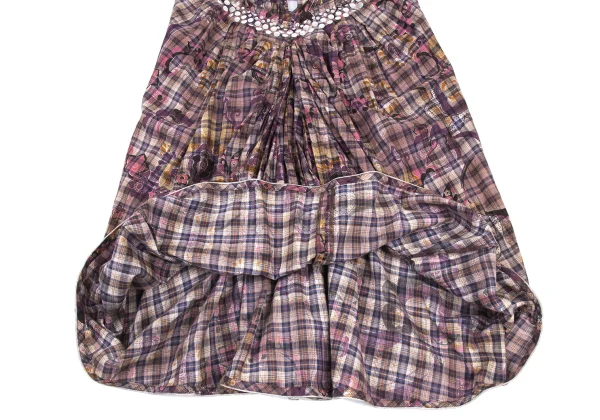 zucca Floral Print Washed Cotton Check Dress K-176353_008
