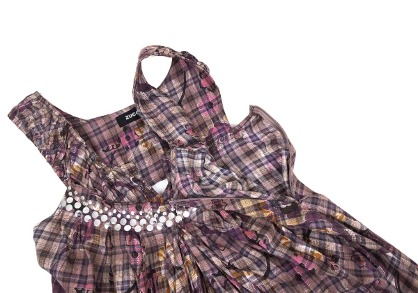 zucca Floral Print Washed Cotton Check Dress K-176353_009
