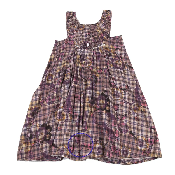 zucca Floral Print Washed Cotton Check Dress K-176353_010