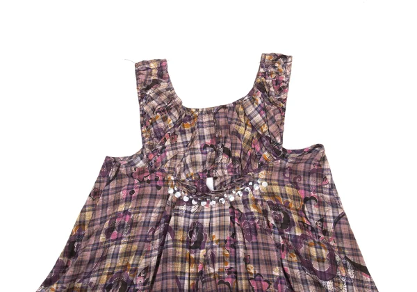 zucca Floral Print Washed Cotton Check Dress K-176353_012