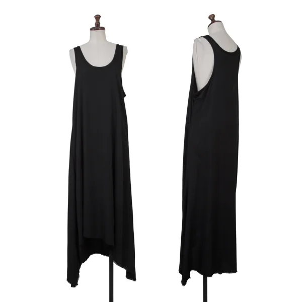Y's Rayon Hem Cut-off Sleeveless Dress Black 4 K-176368_001