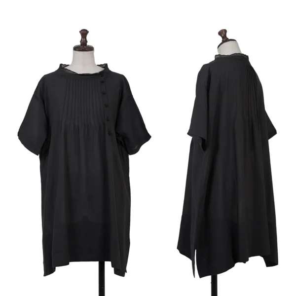 TSUMORI CHISATO Silk Cotton Pintuck Blouse Black 2 K-176375_001